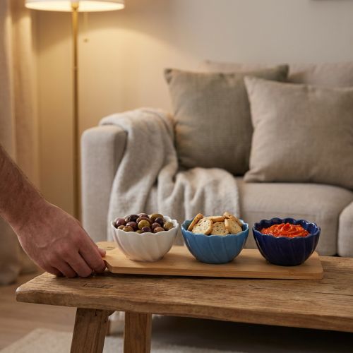 Tapas Schalen Set Blau Weiß Keramik Bambus 40×10cm