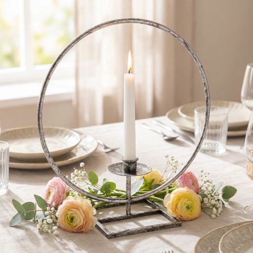 Dekoring Metall Stabkerzenhalter Silbern Shabby Chic Ø32cm | Floristik24.de
