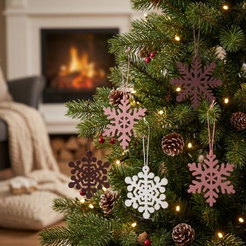 Christbaumschmuck Schneeflocke Anhänger Holz 8cm 36 St | Floristik24.de