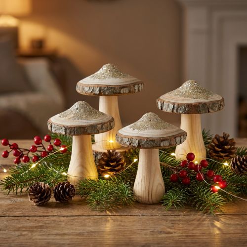 Holzpilz Rinde und Glitter Deko Pilze Holz H8,5cm 4 St | Floristik24.de