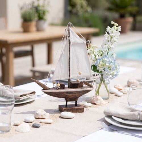 Segelboot Deko Schiff Pinienholz Braun 22,5×4×29cm | Floristik24.de