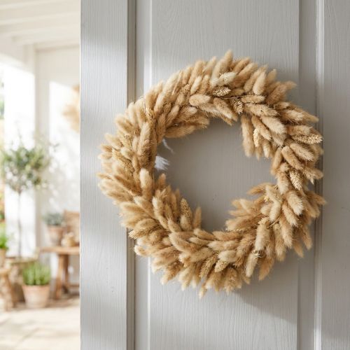Türkranz Dekokranz Trockenblumenkranz Samtgras Lagurus Boho-Stil Naturdekoration Ø31cm | Floristik24.de