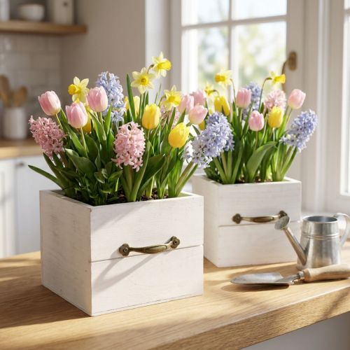 Pflanzgefäß Holzschublade Weiß 15x15/12x12cm 2er-Set | Floristik24.de
