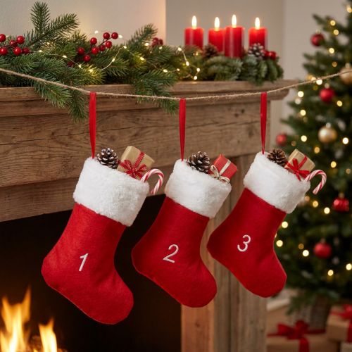 Adventskalender zum Befüllen Stiefel Filz Rot Weiß 155cm | Floristik24.de