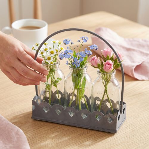 Mini Flaschen Deko Vasen Tablett Rechteckig Grau 15,5x6cm | Floristik24.de