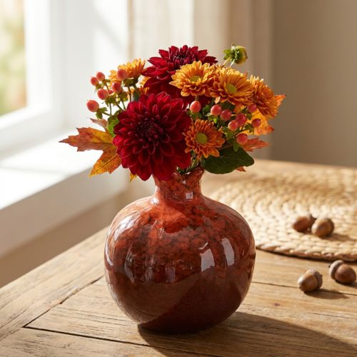 Granatapfel Deko Vase Keramik Rot Braun Ø10,5cm H12cm | Floristik24.de