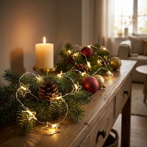Artikel LED Lichterkette Sterne Micro LED Timer Innen Silber 1,90m