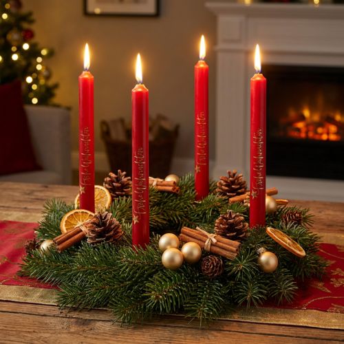 Weihnachtskerzen Stabkerzen Weihnachten Rot 25cm 4St | Floristik24.de