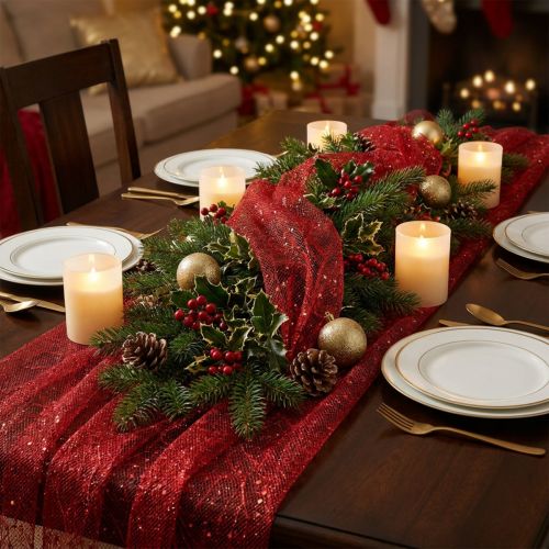 Dekostoff Weihnachten Polyester Rot x 2 sortiert 35x200cm | Floristik24.de
