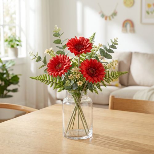 Künstliche Blumen Gerbera Rot 45cm langlebig detailgetreu