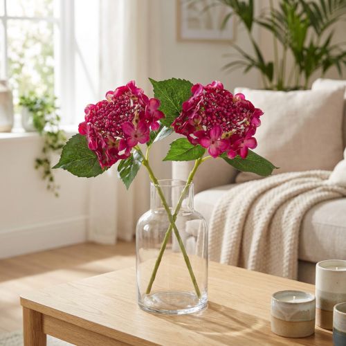 Künstliche Hortensien Pink Zweig Blüte Blätter 43cm 2St | Floristik24.de