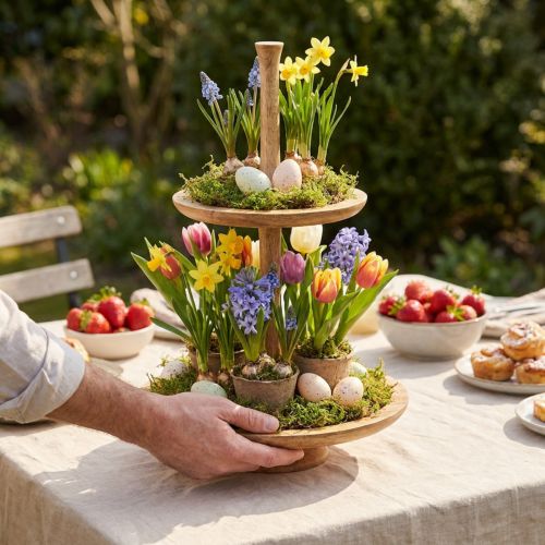 Etagere Holz Deko 2-stöckig Natur Rund Ø31/20cm H45cm | Floristik24.de