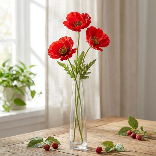 Mohnblume Rot Kunstblume 3er-Set 58-74cm
