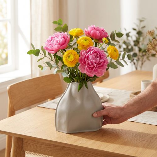 Deko Vase Keramik Grau Moderne Keramikdeko 22×9×22,5cm | Floristik24.de