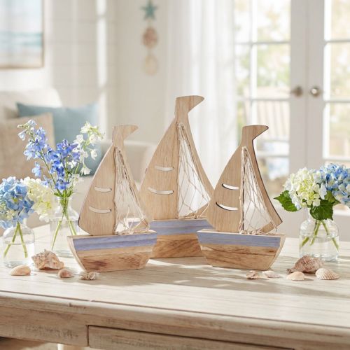 Segelboot Deko Aufsteller Holz Natur Hellblau 25,5×16,5cm 3 St | Floristik24.de
