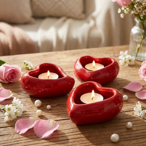 Keramik Deko Herz Rot Schale 11,5×10×5,5cm 3 St