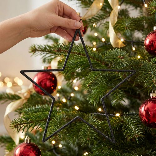 Große Sterne zum Hängen Schwarz Glitter Ø24cm, Weihnachts- und Party-Deko, 6er Set | Floristik24.de