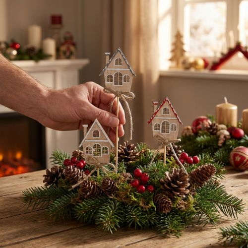 Dekostecker Weihnachten Deko Häuser Holz 4,5x5cm 12 St | Floristik24.de