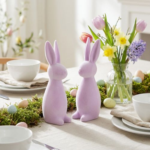 Deko Hasen beflockt Osterhasen – 2. Wahl – Lila Hell 8×10×29cm 2 St | Floristik24.de