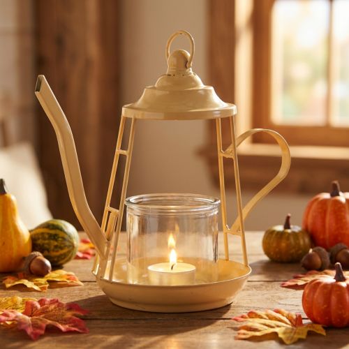 Teelichthalter Glas Windlicht Teekanne Orange Ø13cm 22cm | Floristik24.de