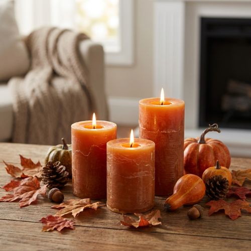 Stumpenkerzen Dunkelorange durchgefärbt Sunset Rustic 60x80mm 4er-Set für Herbst- und Adventsdeko | Floristik24.de