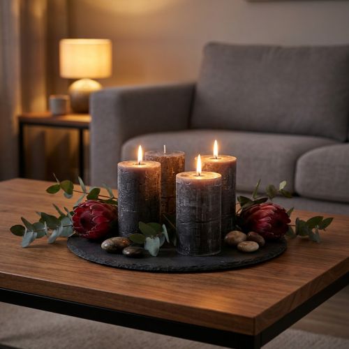 Stumpenkerzen Durchgefärbt Anthrazit 70×120mm 4er Set - Elegante Wachskerzen für Deko und Ambiente | Floristik24.de