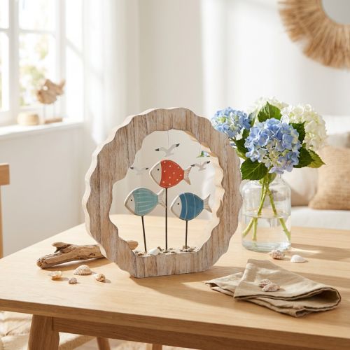 Tischdeko Fische Holz zum Stellen Blau, Rot Maritime Deko Ø28cm | Floristik24.de