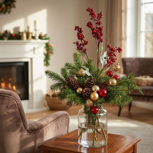Künstlicher Beerenzweig Rot Kunstzweig Weihnachtsdeko 74cm | Floristik24.de