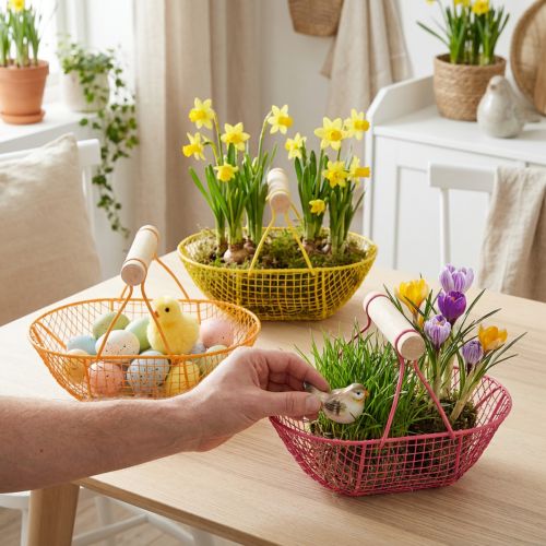 Drahtkorb mit Holzgriff Handliches Design Ideal für Frühlingsdeko Heim und Büro 17cm 6St | Floristik24.de