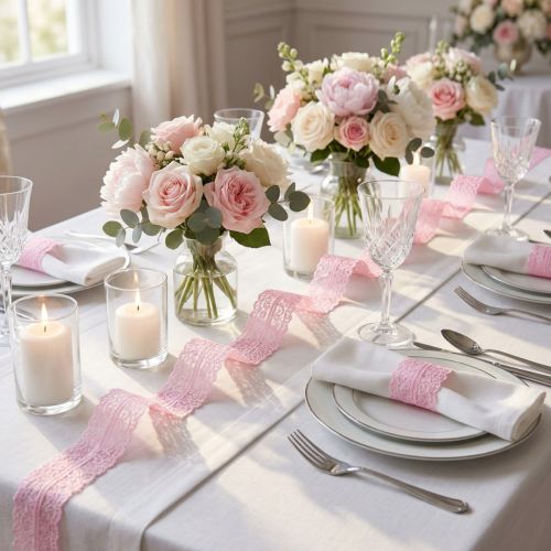 Spitzenband, Geschenkdeko, Hochzeit, Tischschmuck Rosa B35mm L20m | Floristik24.de