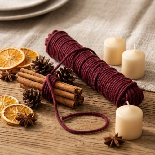 Artikel Dochtfaden Wollkordel Bordeaux 55m Schnur Floristik Basteln DIY