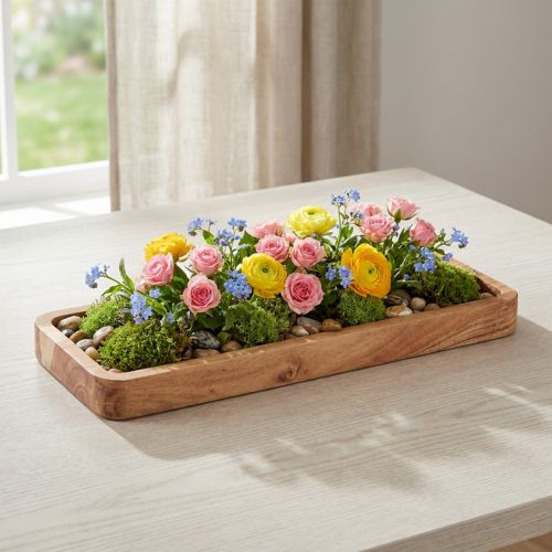 Deko Tablett länglich Akazienholz Holztablett Natur 40×15cm | Floristik24.de