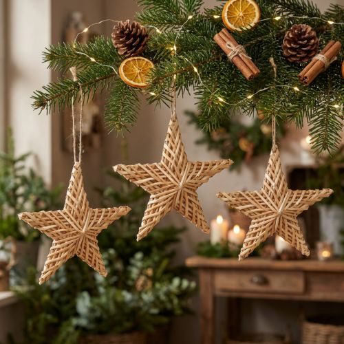 Deko Rattan Sterne Hängend 19cm 3er Set Weihnachtsdeko | Floristik24.de