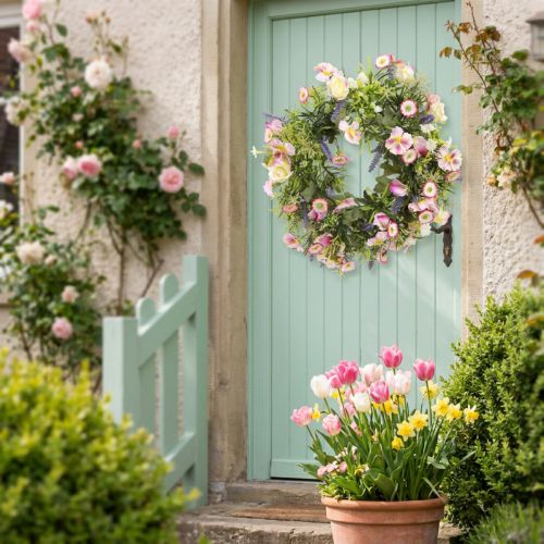 Blumenkranz künstlich Frühlingsblumen Ø33cm Rosa Creme