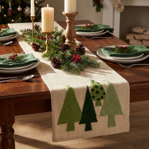 Tischläufer Weihnachten Tannenbäume Grün 140x41,5cm | Floristik24.de