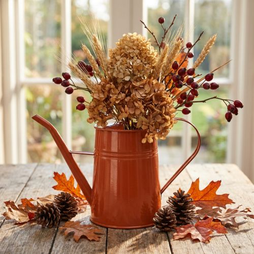 Artikel Gießkanne Dekorativ Metall Orangebraun 1,7L Vintage Stil für Pflanzen & Trockenblumen H23cm