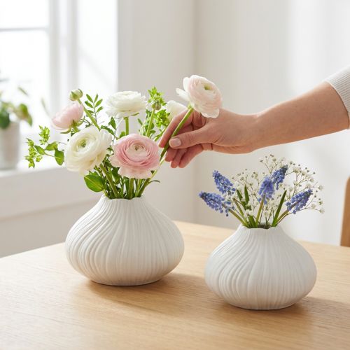 Blumenvase Keramik Zwiebelform Weiß Ø13cm H13,5cm 2St | Floristik24.de