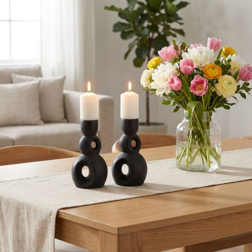 Kerzenhalter Keramik Kerzenständer Schwarz Modern H16cm 2St | Floristik24.de