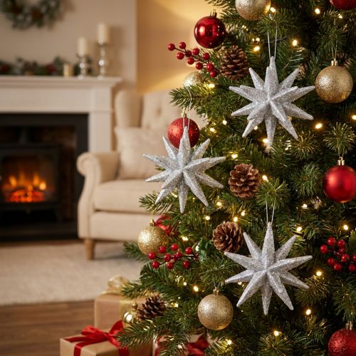 Weihnachtssterne Silber Glitter Ø7cm 6er Set