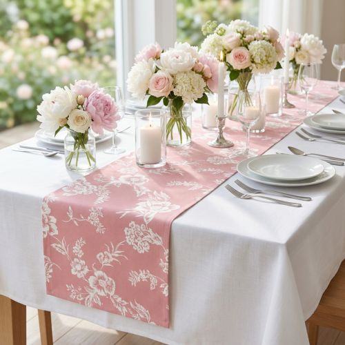 Tischband Blumenmuster Tischläufer Baumwolle Rosa 15cm 3m | Floristik24.de