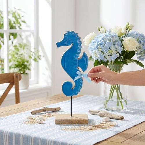 Deko Seepferdchen Holz Blau H28cm Tischdeko