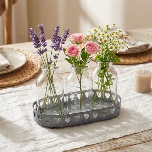 Artikel Flaschen Deko Glas Mini Vasen Tablett Metall Rund Ø11,5cm