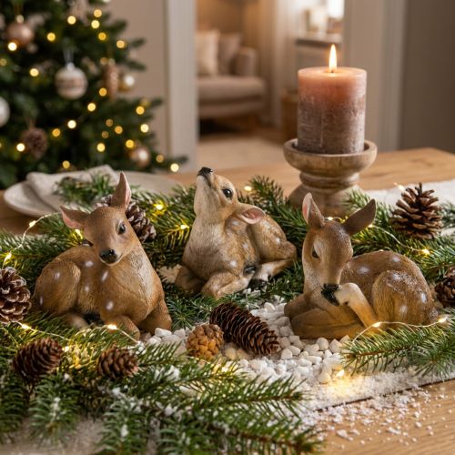 Reh Deko Rehkitz Figur liegend Tischdeko 13×6,5×12cm 3St | Floristik24.de