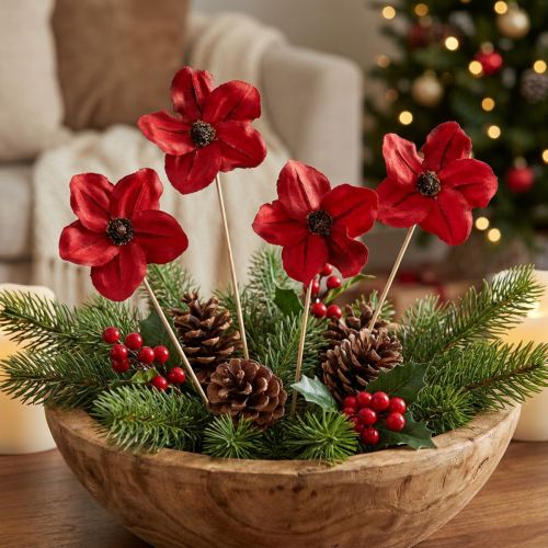 Holzblüte Stecker Rot Deko 9-12cm 45cm 15 Stück Blumen | Floristik24.de