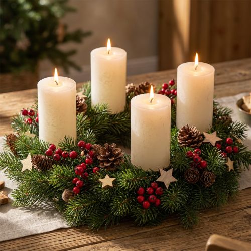 4er Set Rustic Stumpenkerzen Wollweiß, 70x110 mm, durchgefärbt, Selbstlöschend - Ideal für Advent & Festdekoration | Floristik24.de