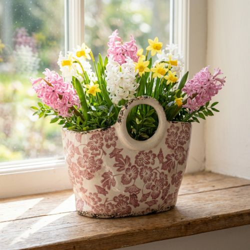 Pflanzentopf dekorativer Blumenhalter mit Henkel floral 21cm | Floristik24.de