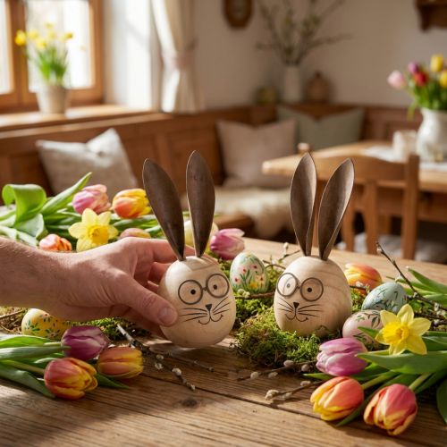 Deko Hase aus Holz und Metall mit humorvollem Design als freundlicher Blickfang 19cm 2St | Floristik24.de
