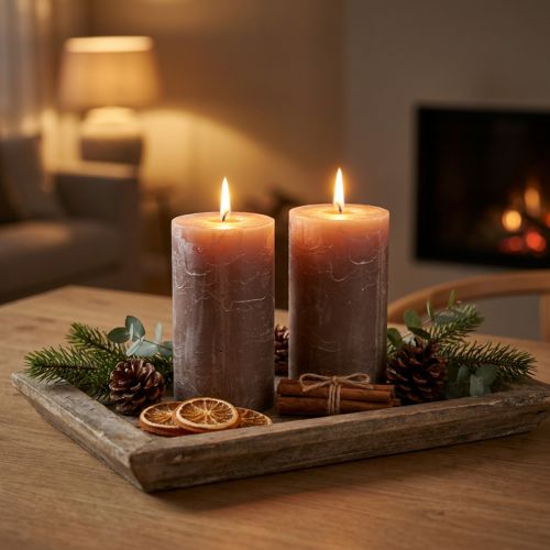 Durchgefärbte Stumpenkerzen Braun 85×150mm 2er Set – Dekorative Kerzen für gemütliche Atmosphäre und festliche Anlässe | Floristik24.de