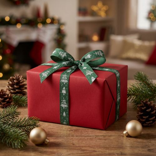 Weihnachtsband mit Tannen Geschenkband Grün 15mm 20m | Floristik24.de
