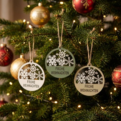 Dekohänger Weihnachten Holz Frohe Weihnachten Ø8,5cm 9St | Floristik24.de